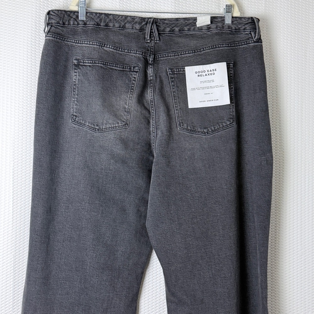 Good American Good Ease Relaxed Edgy 16 Black Distressed Wide Leg Jeans Raw Hem - Picture 9 of 10